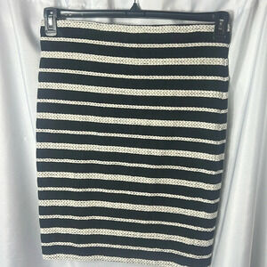 Max Studio Black Ivory Striped Knit Pencil Skirt Pull On Size Large